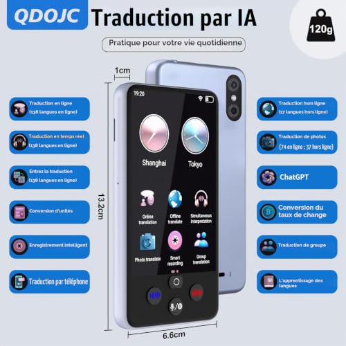 QDOJC Traducteur Vocal Instantané sans Wifi, Durable Traduct